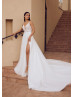 Beaded Ivory Lace Tulle Low Open Back Slit Wedding Dress